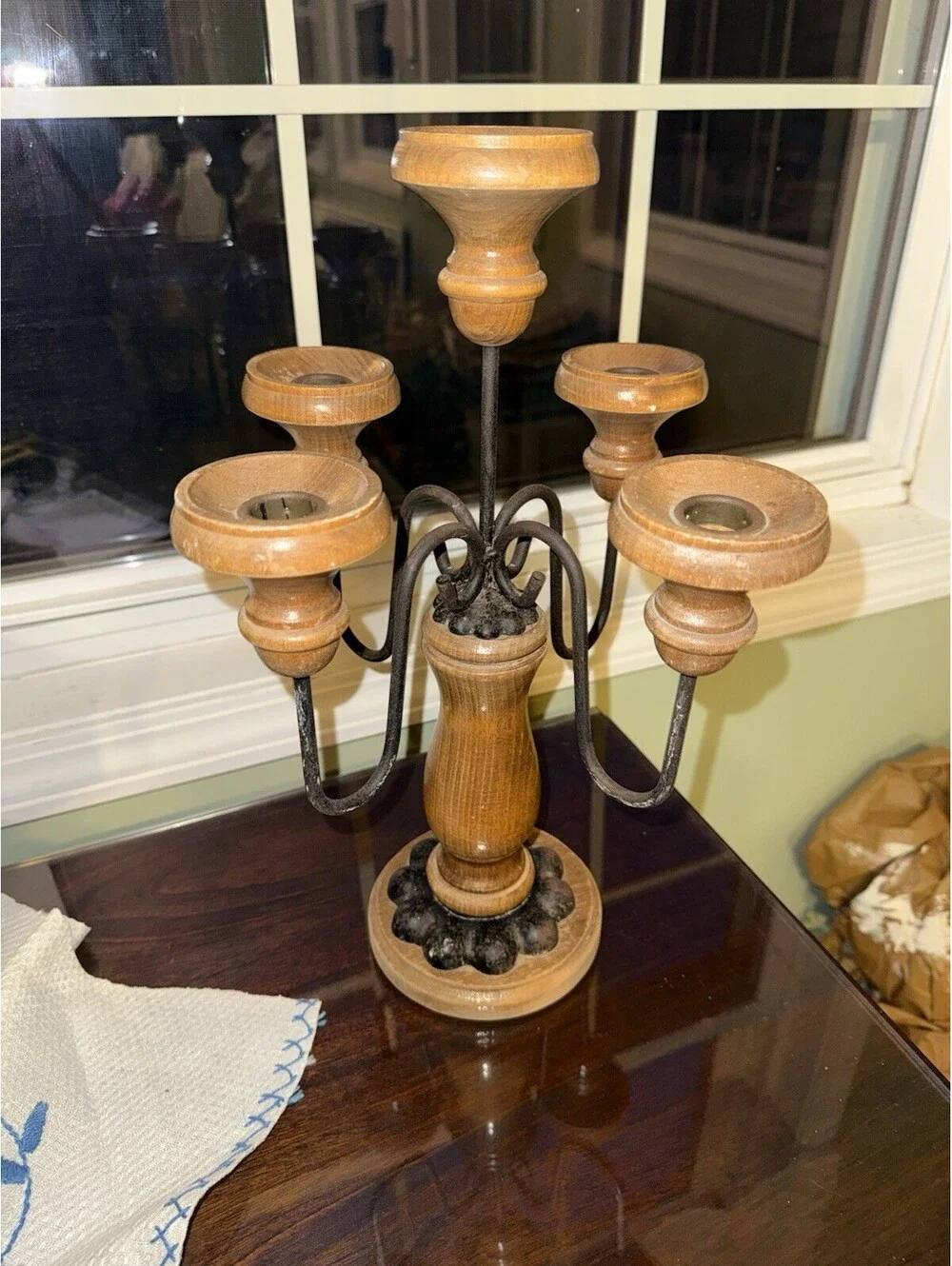 Vintage Homco Home Interiors Wood & Metal 5 Candle Holder Candelabra, MCM
